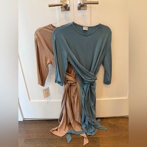 Set of 2 Dress Blank Tie Waist Dresses in Blue and Tan XXS NWT